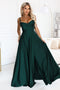 Bottle Green Long Dress with Straps and Slit