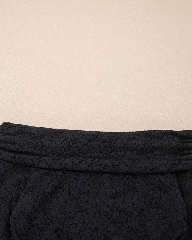 Black Floral Lace Off-shoulder Long Sleeve Slim Top