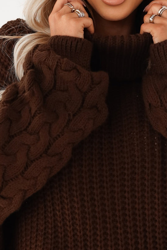 21145-6-650-1 Warm and chunky oversized turtleneck with wide sleeves - chocolate-6