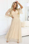 654-2 Long, shimmering plus-size dress with a scoop neckline and sheer sleeves - champagne beige