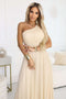 656-2 Long, sparkling, one-shoulder evening dress - champagne beige