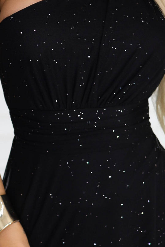 Black One-Shoulder Evening Dress