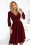 Burgundy Midi Dress with Wrap Neckline and Tulle Sleeves