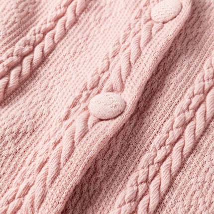 Gossamer Pink Cable Knit V Neck Cardigan Shorts Set
