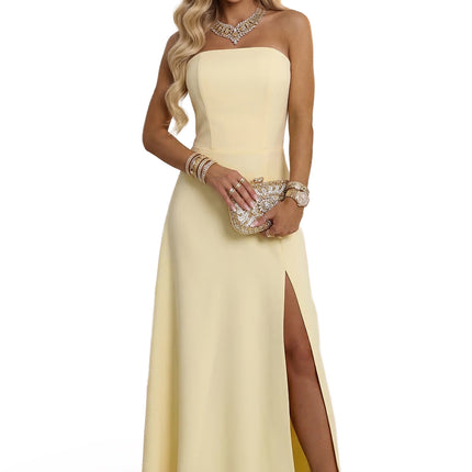 21442-11-663-3 ELARA Corset Maxi Dress with Slit and Back Tie - Butter Yellow-11