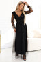 664-3 Long Maxi Dress with Tulle Sleeves and Wrap Neckline - Black