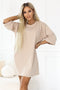666-1 Cotton loose oversize dress with short sleeves - beige