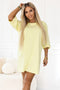 666-2 Cotton loose oversize dress with short sleeves - butter yellow