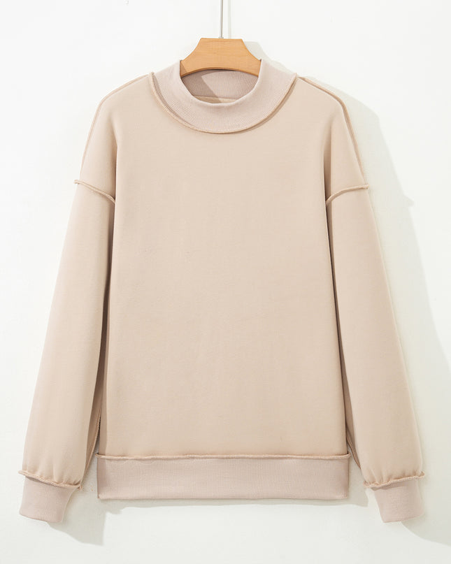 Bright Pink Oversize Drop Shoulder Reversible Mock Neck Sweatshirt