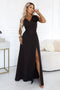 Chocolate Brown Maxi Dress with Shoulder Flower and Slit – Romantic