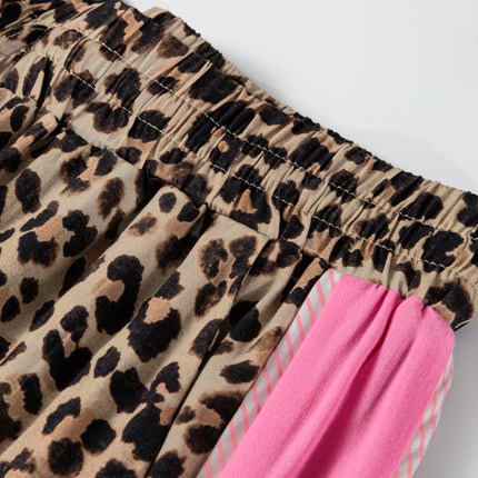 Brown Contrast Trim Leopard Top and Pant Set