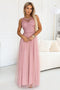 672-2 Romantic maxi wedding dress with embroidered lace and tulle - powder pink