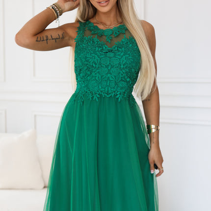 21602-6-672-3 Romantic maxi wedding dress with embroidered lace and tulle - green-6