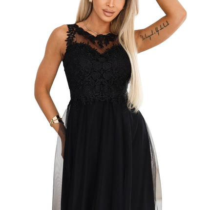 21607-8-672-4 Romantic maxi dress with embroidered lace and tulle - black-8