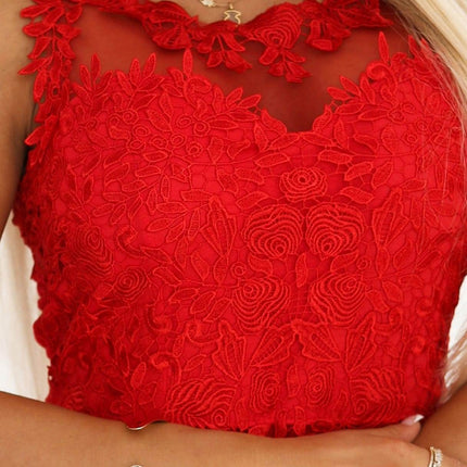 Red Embroidered Lace Tulle Maxi Wedding Dress