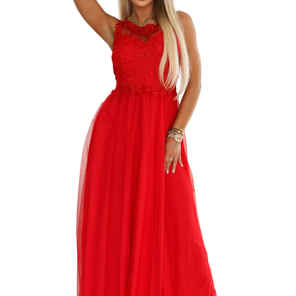 21603-8-672-5 Romantic maxi wedding dress with embroidered lace and tulle - red-8