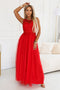 672-5 Romantic maxi wedding dress with embroidered lace and tulle - red