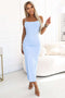673-2 Midi dress on thin straps with a subtle sheen - sky blue