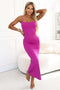 Fuchsia Midi Dress with Thin Straps and Subtle Sheen