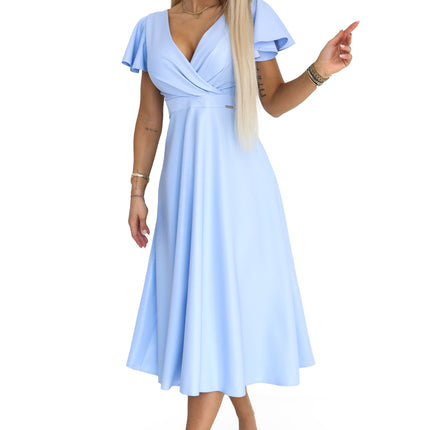 21596-7-675-1 Flared midi dress with a wrap neckline and glitter sheen - sky blue-7