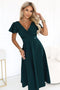 675-2 Flared midi dress with a wrap neckline and short sleeve - green