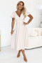 675-3 Flared midi dress with a wrap neckline and short sleeve - beige