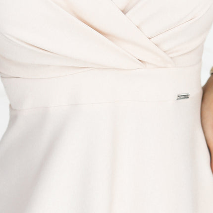 675-3 Flared midi dress with a wrap neckline and short sleeve - beige