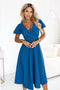 Sea Green Flared Midi Dress with Wrap Neckline and Short Sleeves