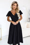 675-5 Flared midi dress with a wrap neckline and short sleeve - black