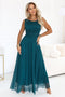 Bottle Green Tulle Maxi Dress with Round Neckline – Elira