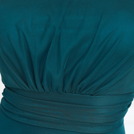 678-2 ELIRA Long tulle maxi dress with round neckline - bottle green