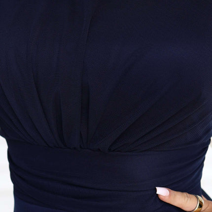 678-4 ELIRA Long tulle maxi dress with a round neckline - navy blue