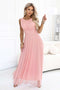 678-5 ELIRA Long tulle maxi dress with a round neckline - powder pink