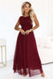 679-1 AVELINE Long maxi dress with glitter tulle and round neckline - burgundy