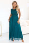 679-2 AVELINE Long maxi dress with glitter tulle and a round neckline - sea green