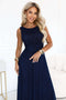 679-3 AVELINE Long maxi dress with glitter tulle and a round neckline - navy blue
