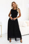 Black Glitter Tulle Maxi Dress with Round Neckline – Aveline