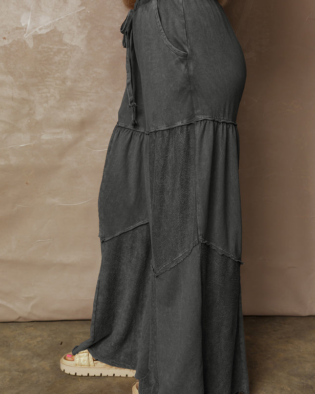 Careys Tiered Wide Leg Patchwork Drawstring Pants