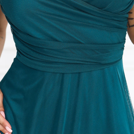 681-1 NILA Tulle maxi dress on straps with a wrap neckline - green