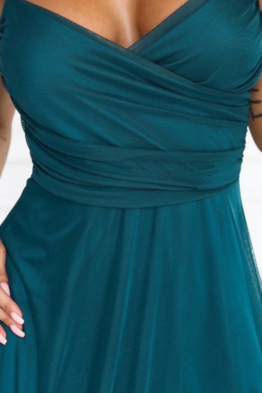 Green Tulle Maxi Dress with Wrap Neckline – NILA
