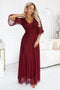Dark Burgundy Shimmering Dress with Neckline and Sleeve – Solenne
