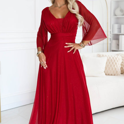 Light Burgundy Shimmering Dress with Neckline and Sleeve – Solenne