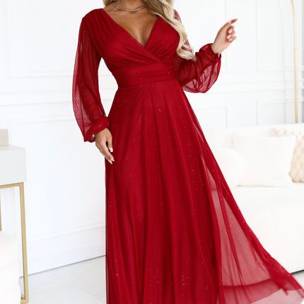 Light Burgundy Tulle Maxi Dress with Glitter