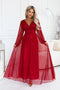 Light Burgundy Tulle Maxi Dress with Wrap Neckline – Nerissa