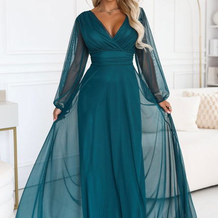 Sea Green Tulle Maxi Dress with Wrap Neckline – Nerissa