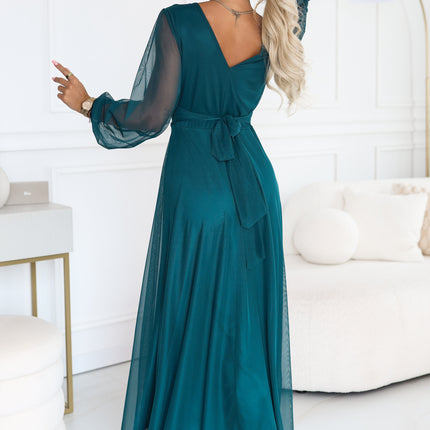 Sea Green Tulle Maxi Dress with Wrap Neckline – Nerissa