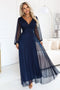 Navy Blue Tulle Maxi Dress with Wrap Neckline – Nerissa