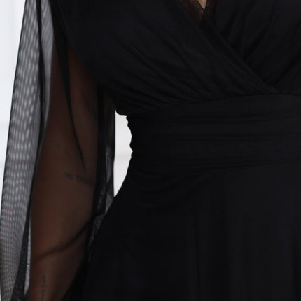Black Tulle Maxi Dress with Wrap Neckline – Nerissa