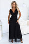 Black Maxi Dress with Wrap Neckline and Open Back