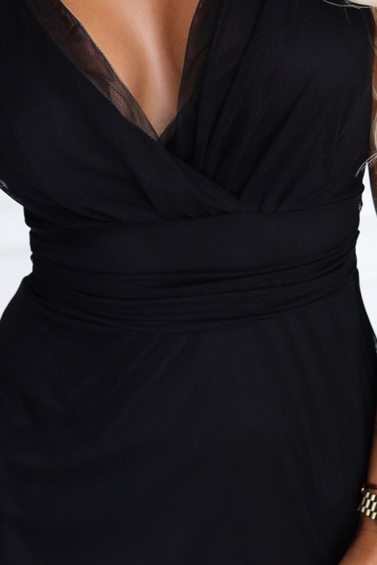 Black Maxi Dress with Wrap Neckline and Open Back